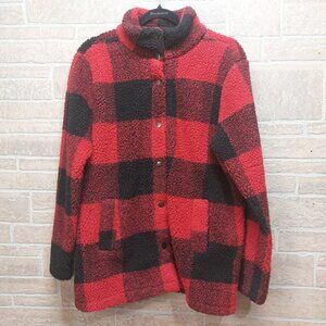 Maurices Womens Medium Sherpa Buffalo Plaid Button Front Coat